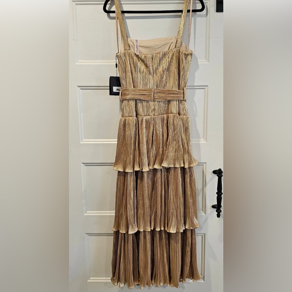 Mac Duggal Gold Ruffle Tiered Midi Dress 14 - Picture 2 of 6